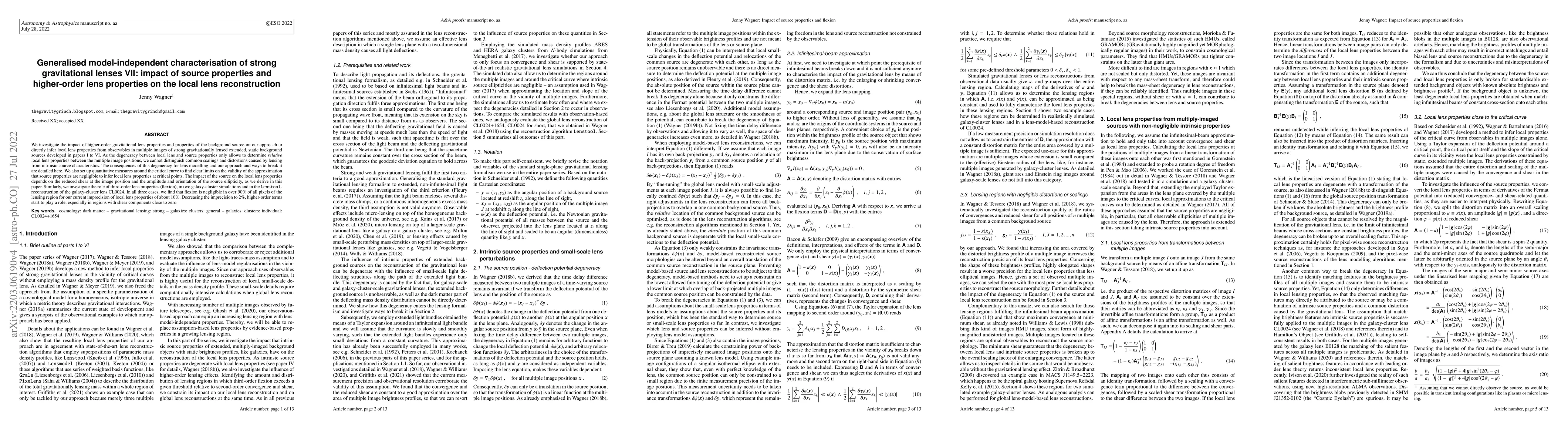 Thumbnail for Generalised model-independent characterisation of strong gravitational
  lenses VII: impact of source properties and higher-order lens properties on
  the local lens reconstruction