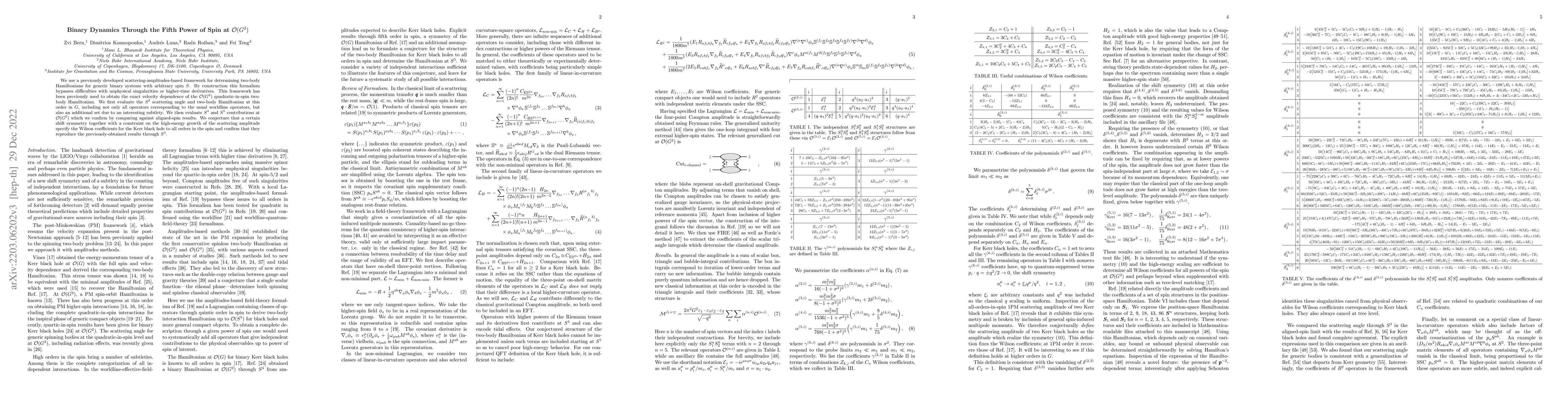 Thumbnail for Binary Dynamics Through the Fifth Power of Spin at $\mathcal{O}(G^2)$