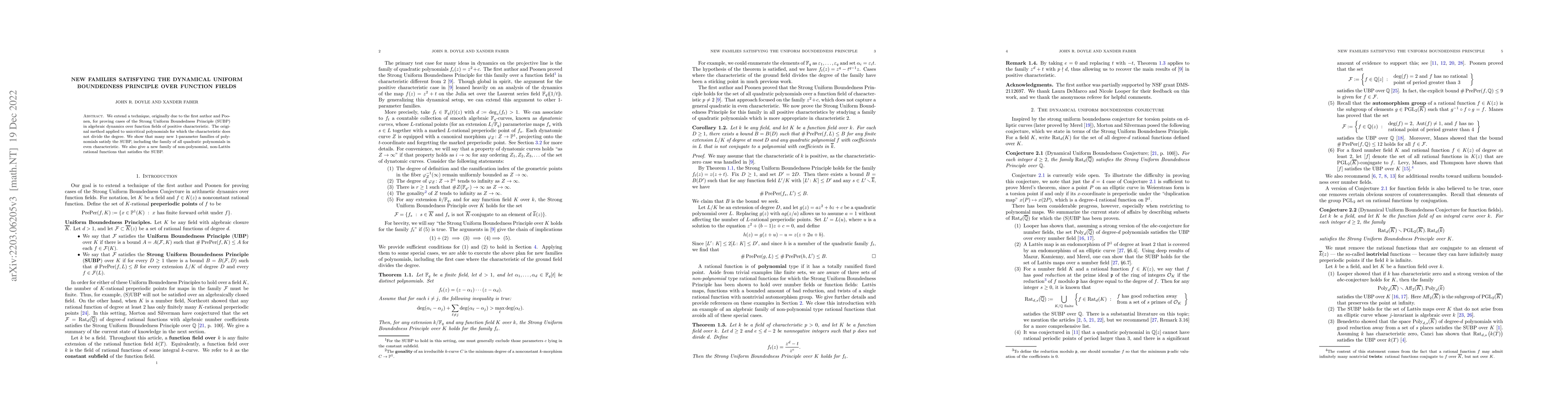 Thumbnail for New families satisfying the Dynamical Uniform Boundedness Principle over
  function fields