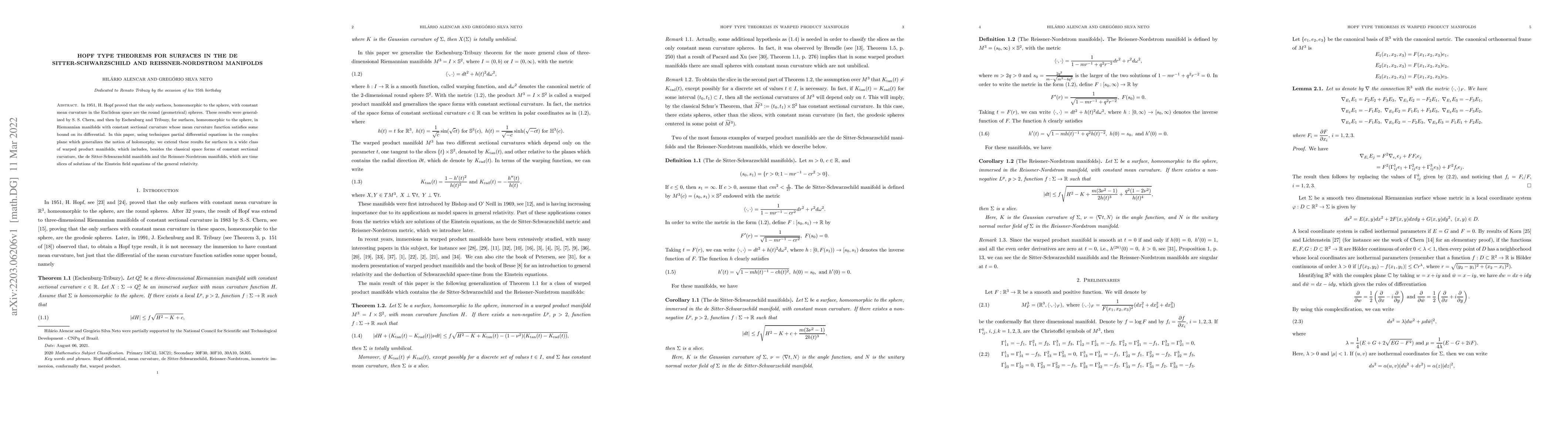 Thumbnail for Hopf type theorems for surfaces in the de Sitter-Schwarzschild and
  Reissner-Nordstrom manifolds