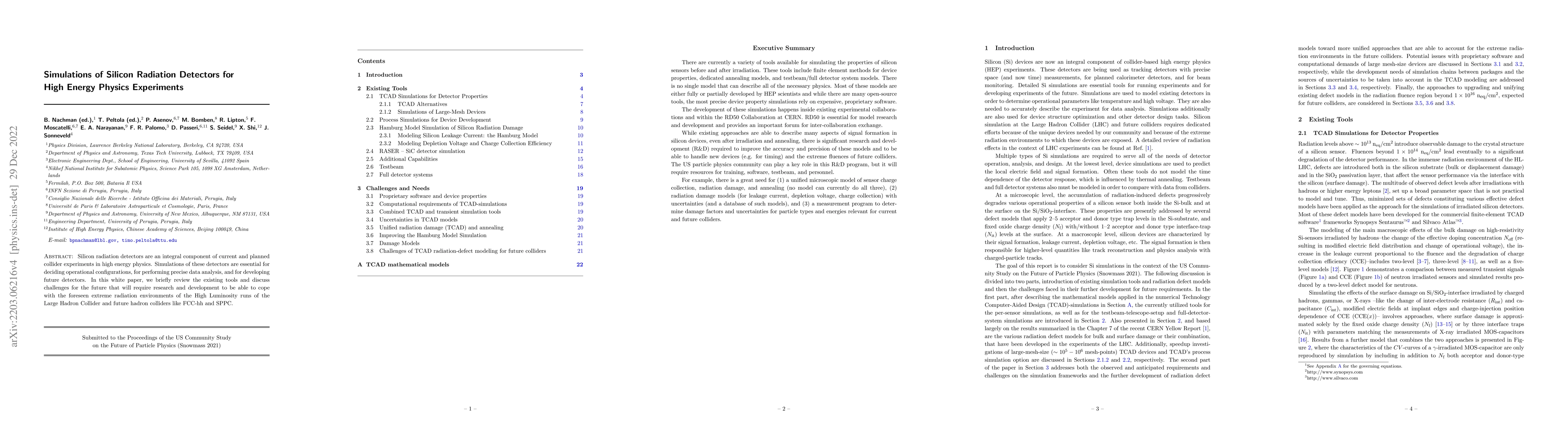 Thumbnail for Simulations of Silicon Radiation Detectors for High Energy Physics
  Experiments