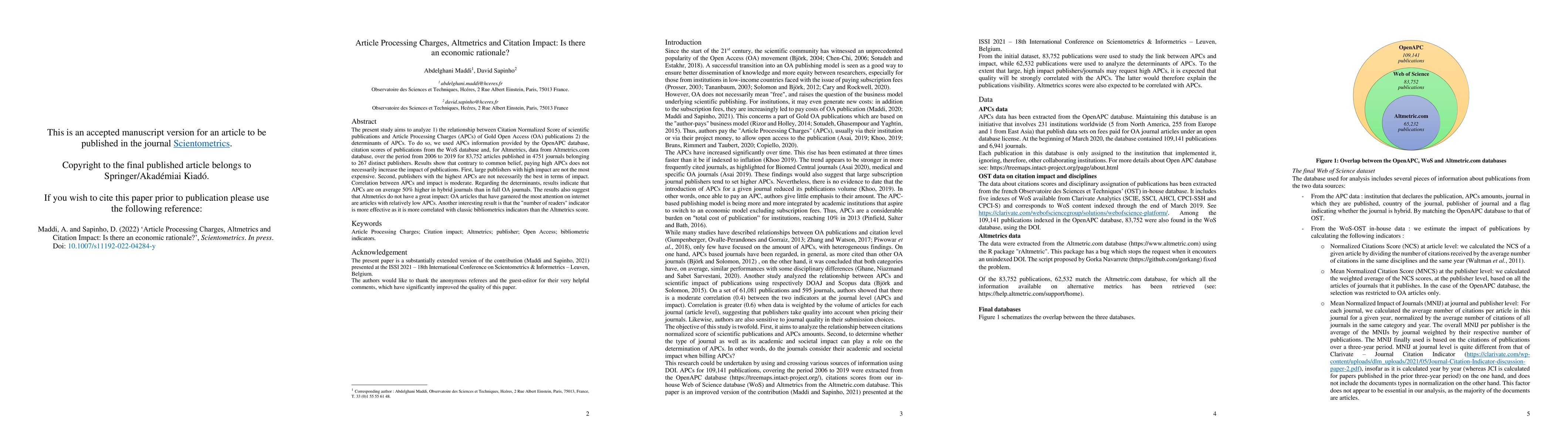 Thumbnail for Article Processing Charges, Altmetrics and Citation Impact: Is there an
  economic rationale?