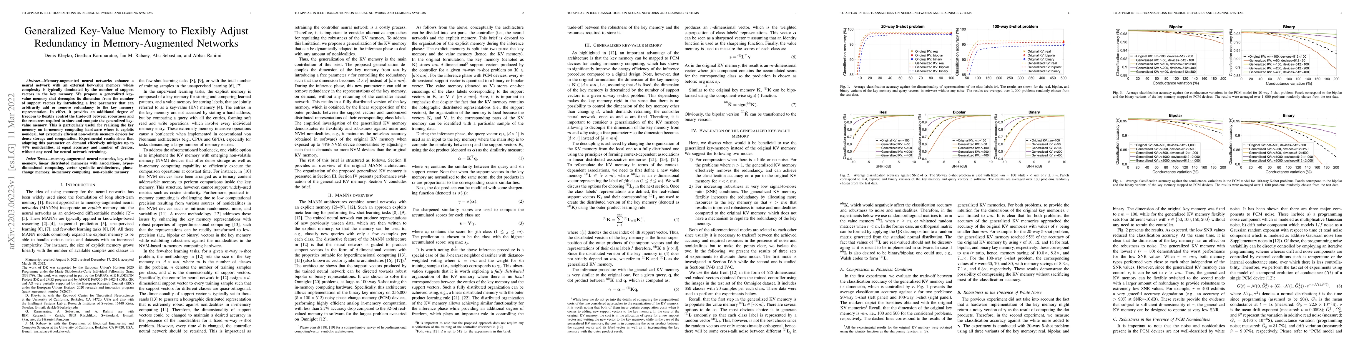 Thumbnail for Generalized Key-Value Memory to Flexibly Adjust Redundancy in
  Memory-Augmented Networks