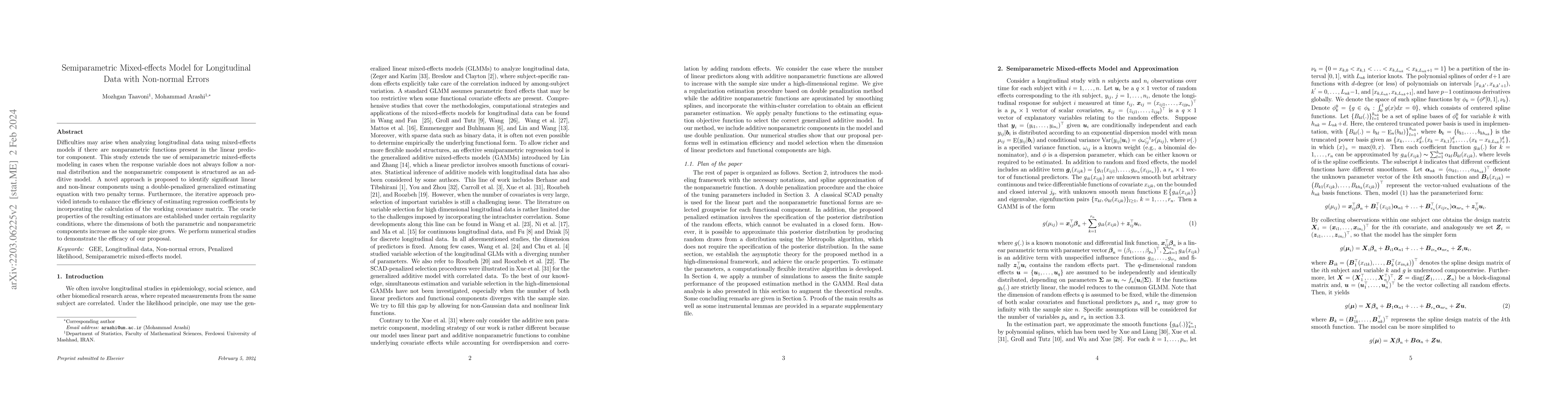 Thumbnail for Semiparametric Mixed-effects Model for Longitudinal Data with Non-normal
  Errors