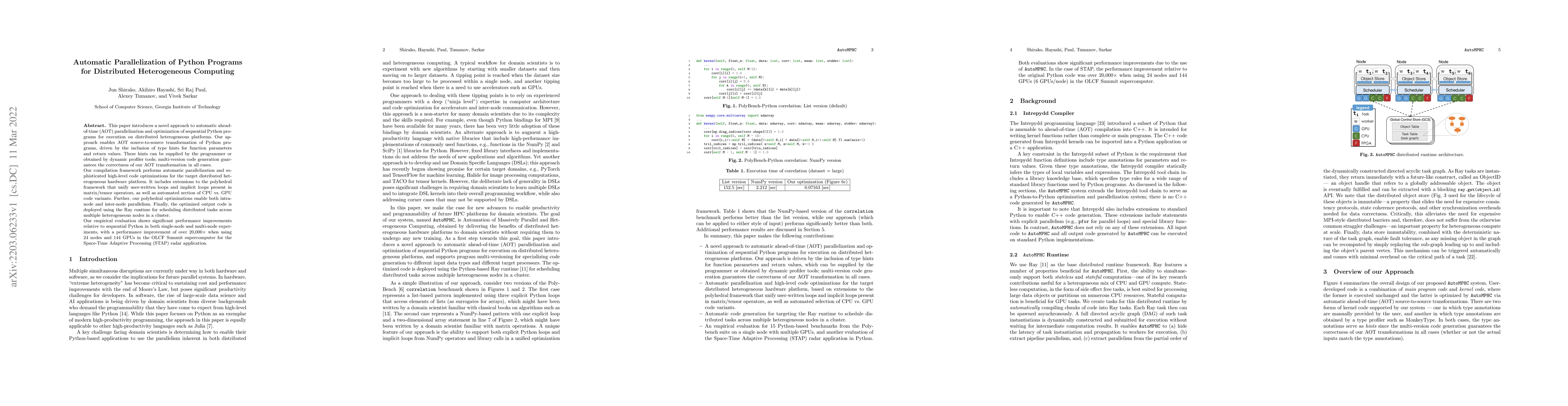 Thumbnail for Automatic Parallelization of Python Programs for Distributed
  Heterogeneous Computing
