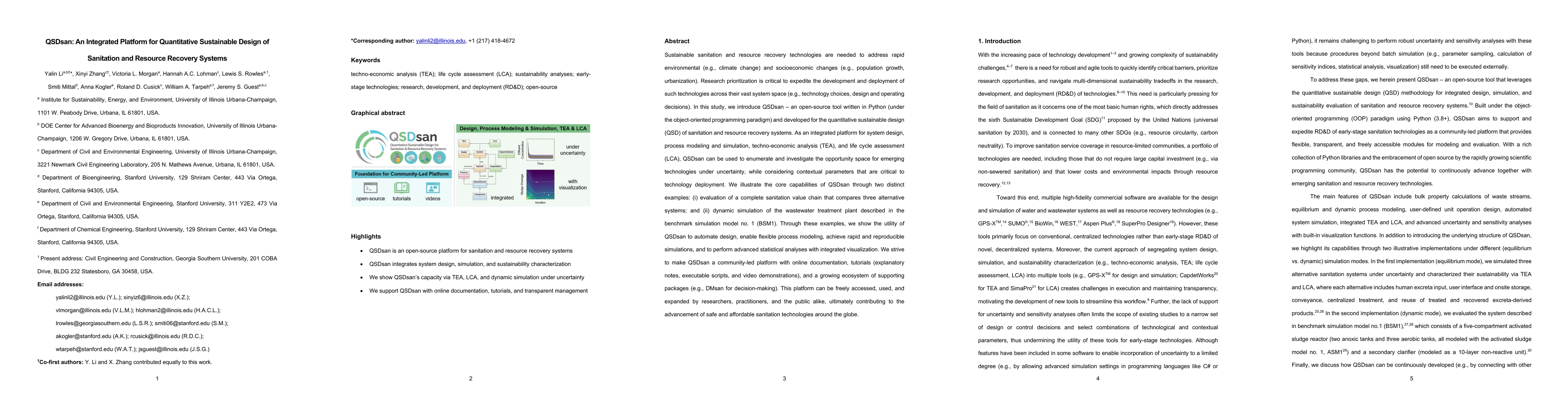 Thumbnail for QSDsan: An Integrated Platform for Quantitative Sustainable Design of
  Sanitation and Resource Recovery Systems