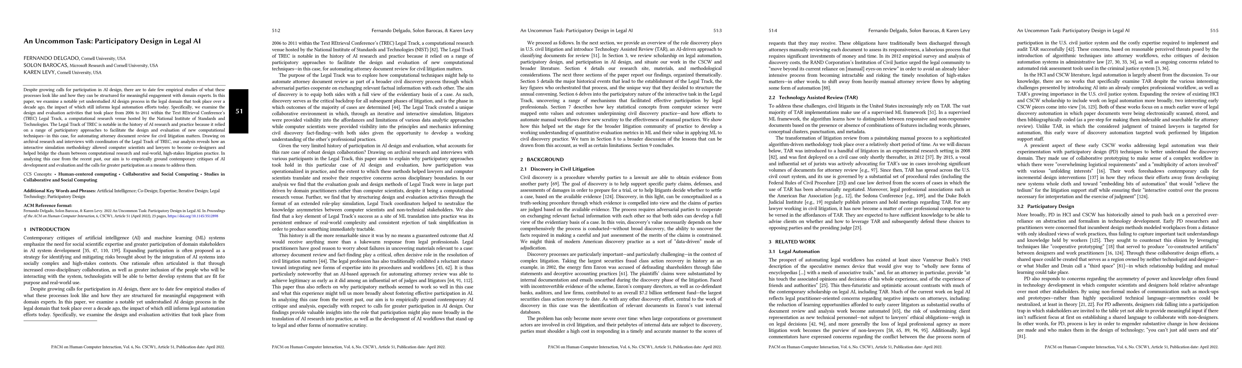 Thumbnail for An Uncommon Task: Participatory Design in Legal AI