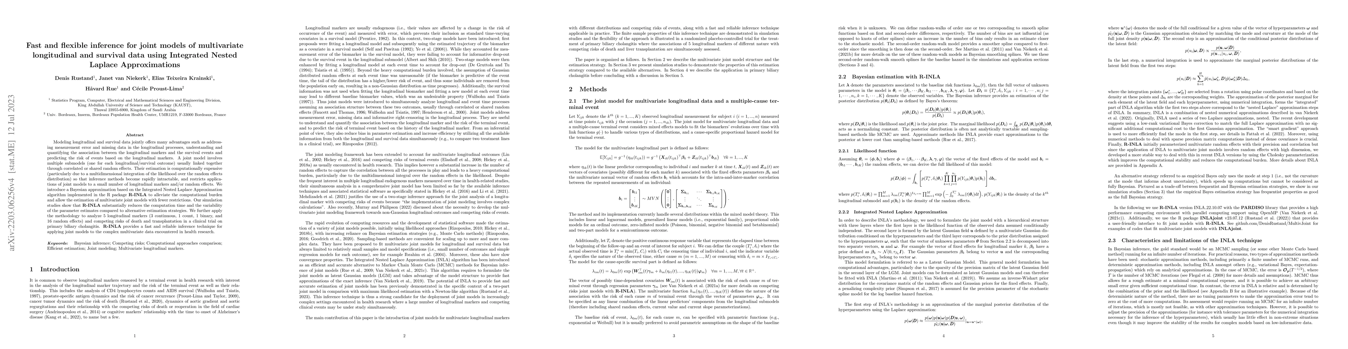 Thumbnail for Fast and flexible inference for joint models of multivariate
  longitudinal and survival data using Integrated Nested Laplace Approximations