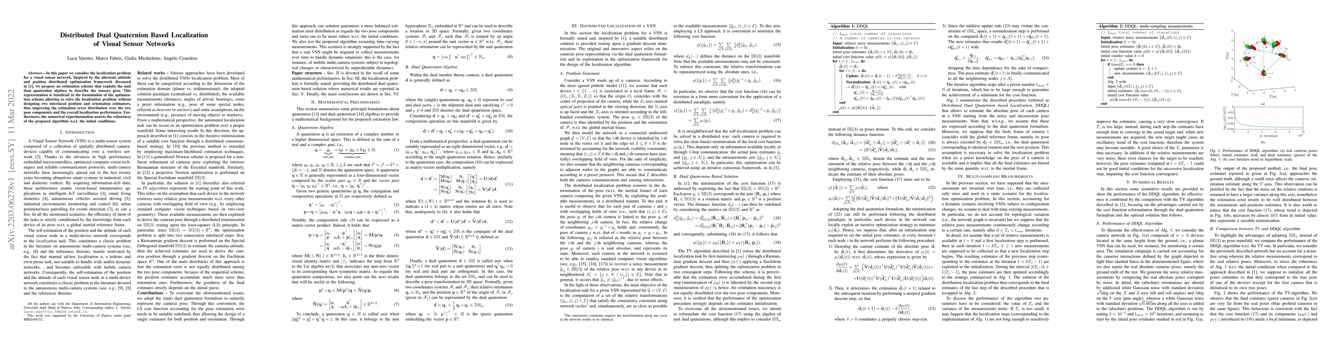 Thumbnail for Distributed Dual Quaternion Based Localization of Visual Sensor Networks