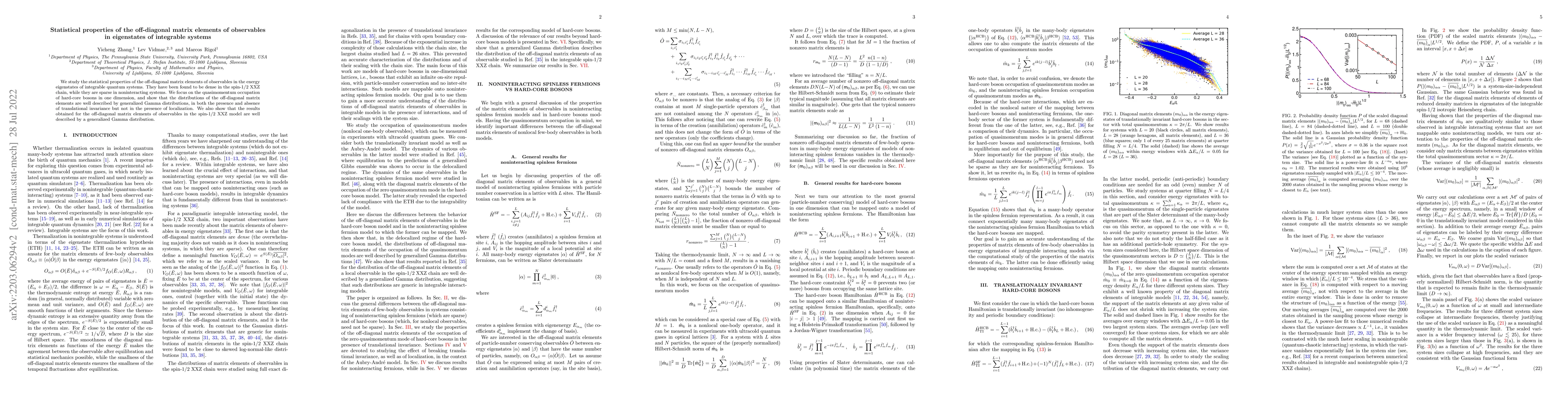 Thumbnail for Statistical properties of the off-diagonal matrix elements of
  observables in eigenstates of integrable systems