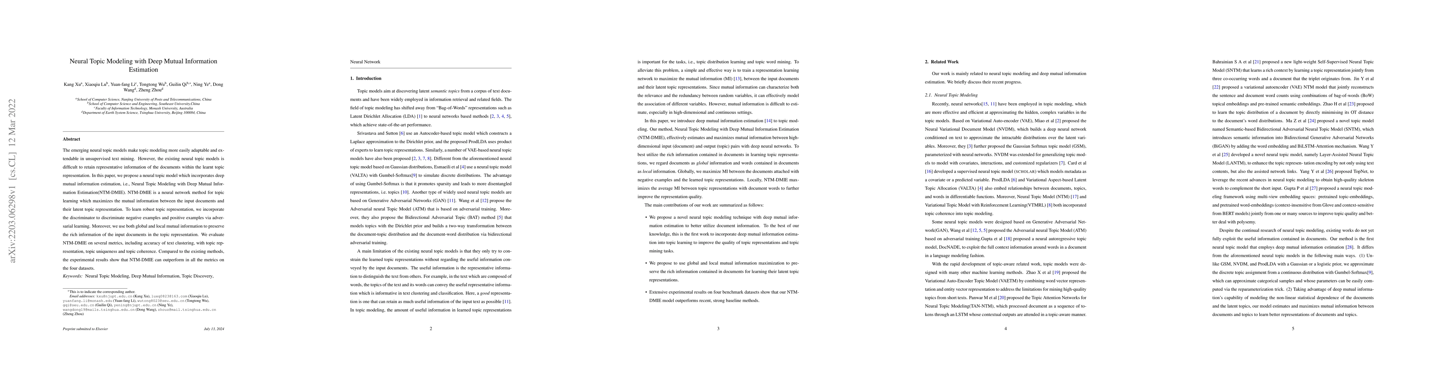 Thumbnail for Neural Topic Modeling with Deep Mutual Information Estimation