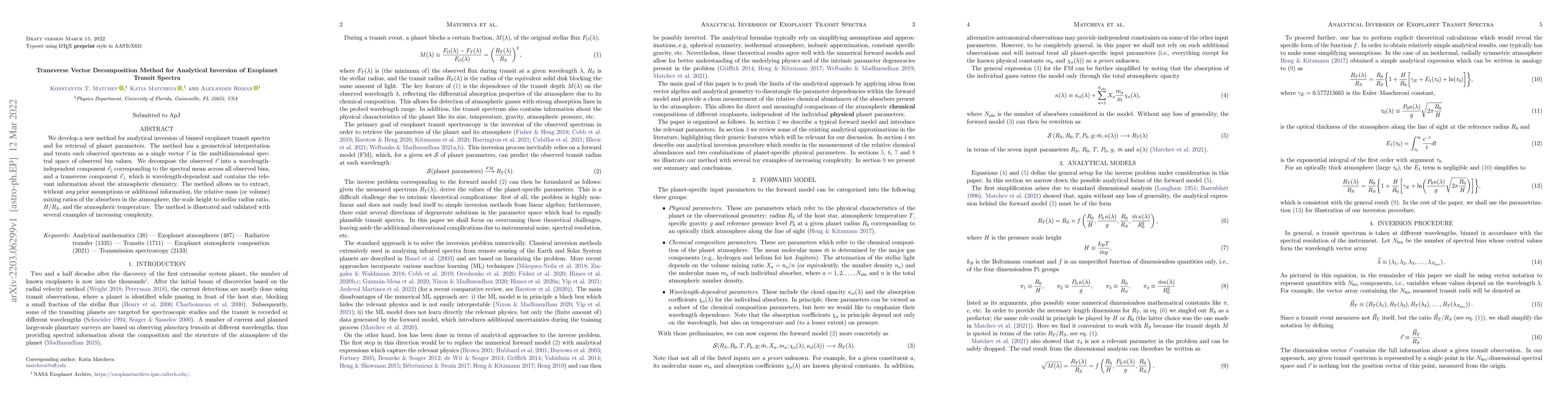 Thumbnail for Transverse Vector Decomposition Method for Analytical Inversion of
  Exoplanet Transit Spectra