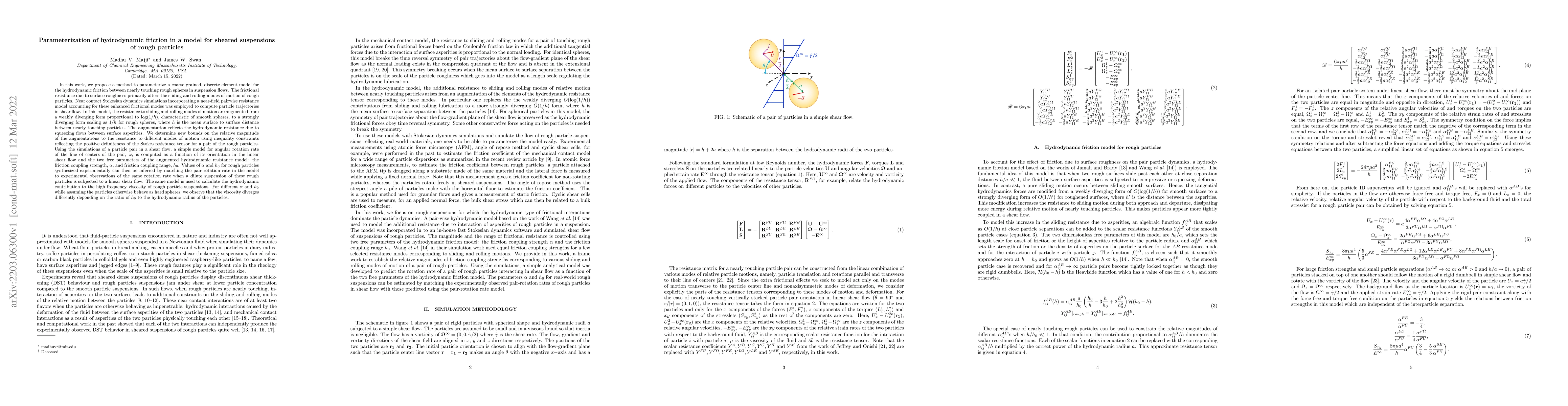 Thumbnail for Parameterization of hydrodynamic friction in a model for sheared
  suspensions of rough particles