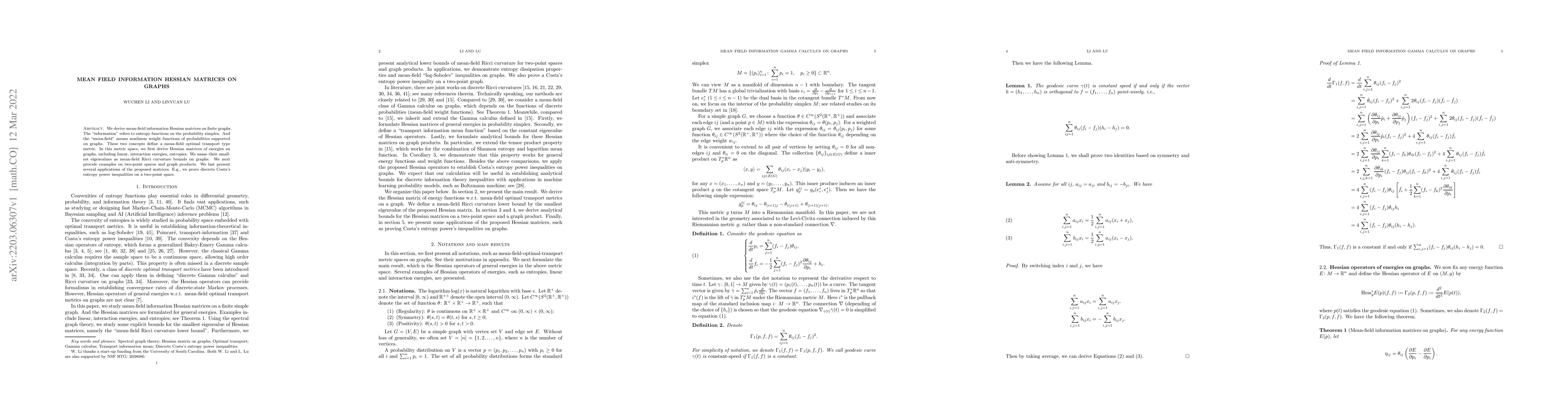 Thumbnail for Mean field information Hessian matrices on graphs