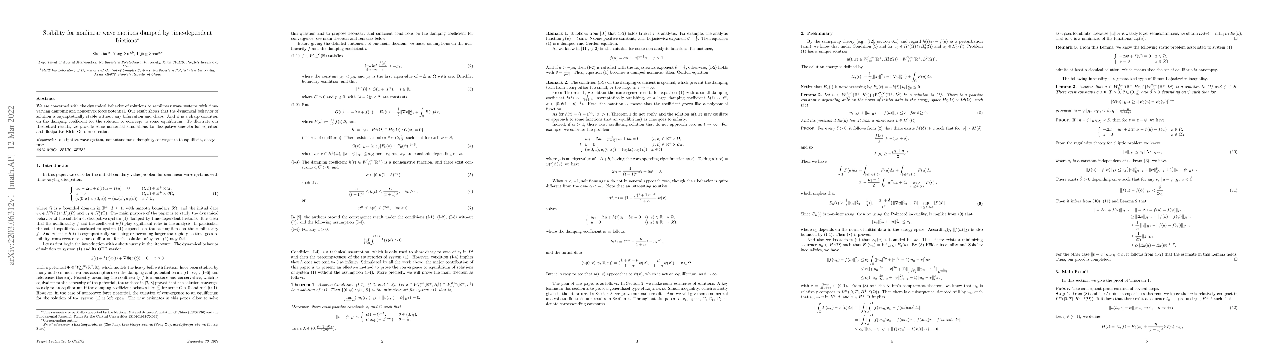 Thumbnail for Stability for nonlinear wave motions damped by time-dependent frictions