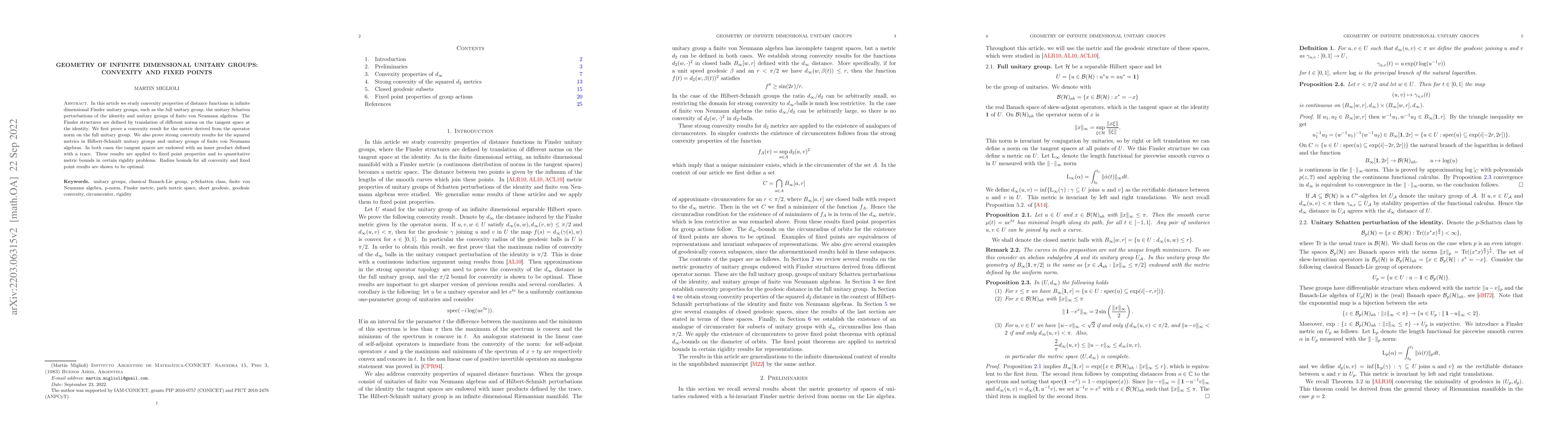 Thumbnail for Geometry of infinite dimensional unitary groups: convexity and fixed
  points