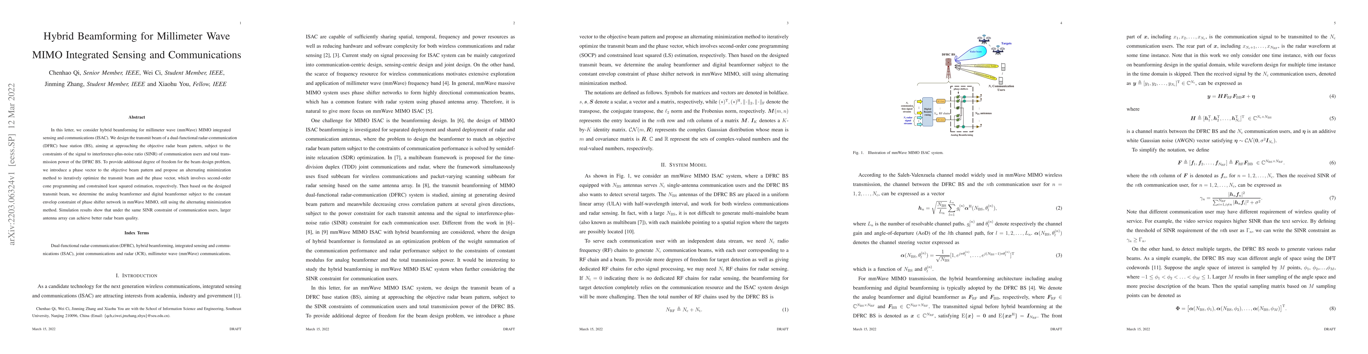 Thumbnail for Hybrid Beamforming for Millimeter Wave MIMO Integrated Sensing and
  Communications
