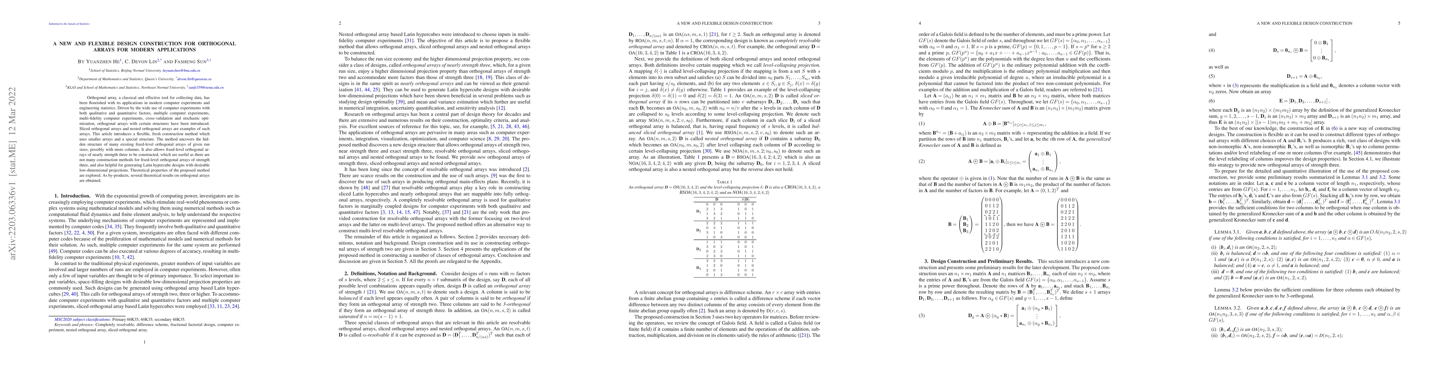 Thumbnail for A New and Flexible Design Construction for Orthogonal Arrays for Modern
  Applications