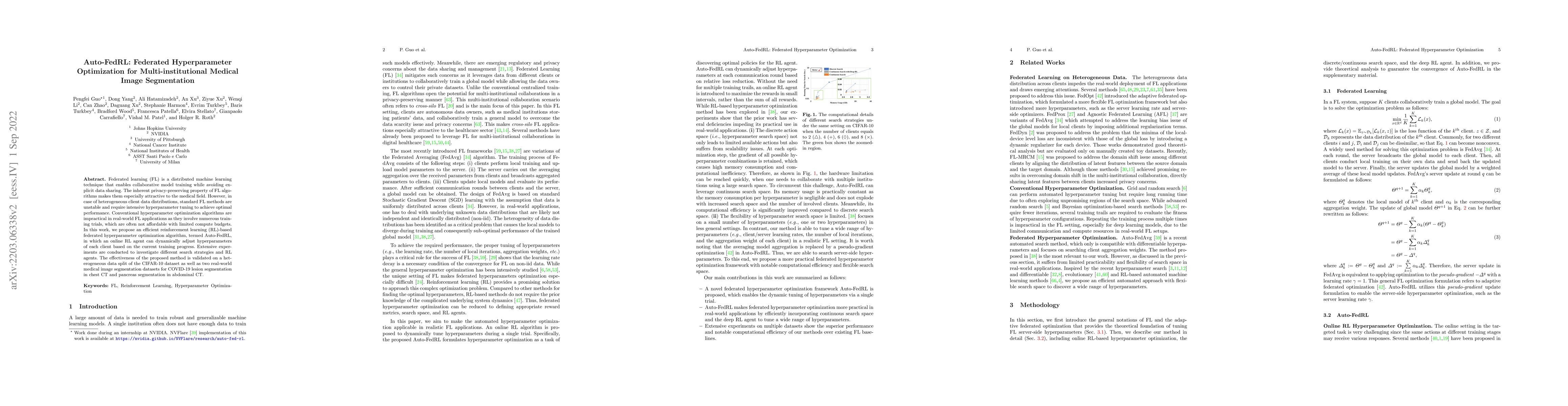 Thumbnail for Auto-FedRL: Federated Hyperparameter Optimization for
  Multi-institutional Medical Image Segmentation