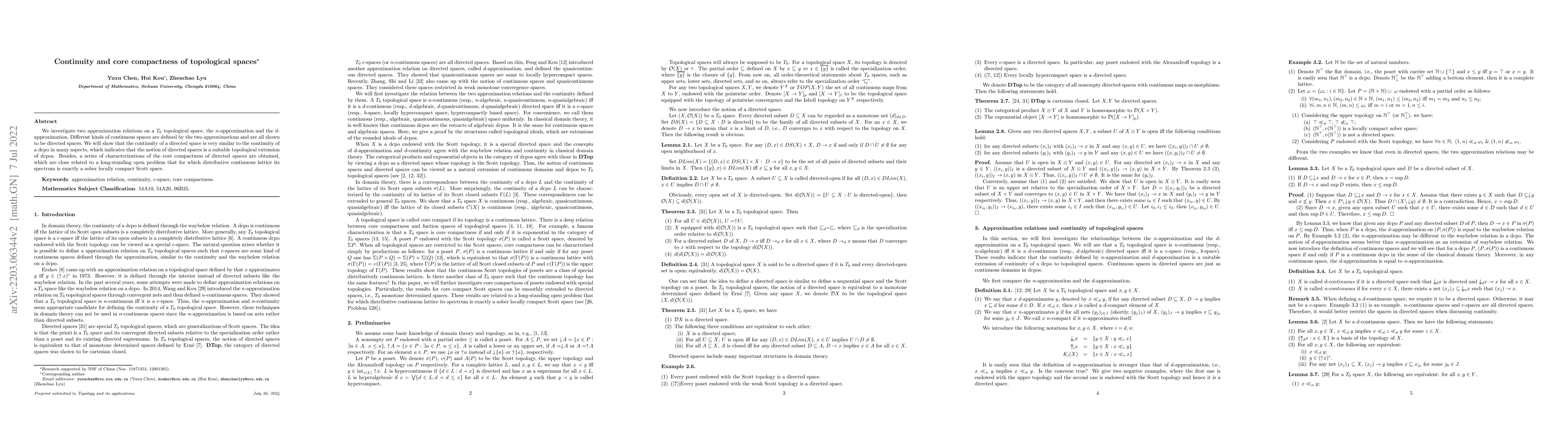Thumbnail for Continuity and core compactness of topological spaces