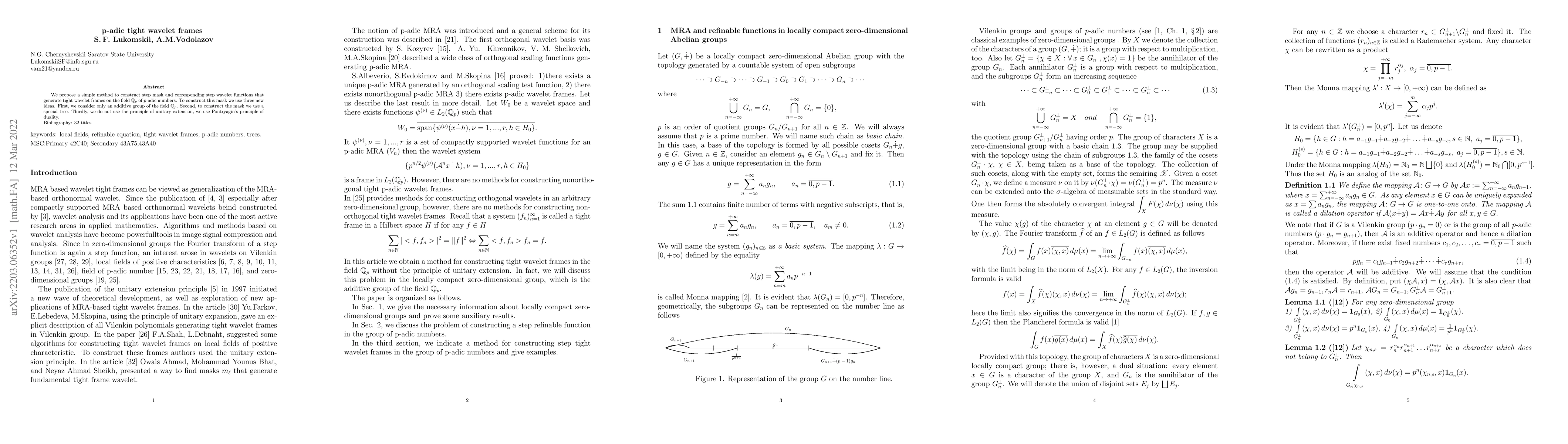 Thumbnail for p-adic tight wavelet frames