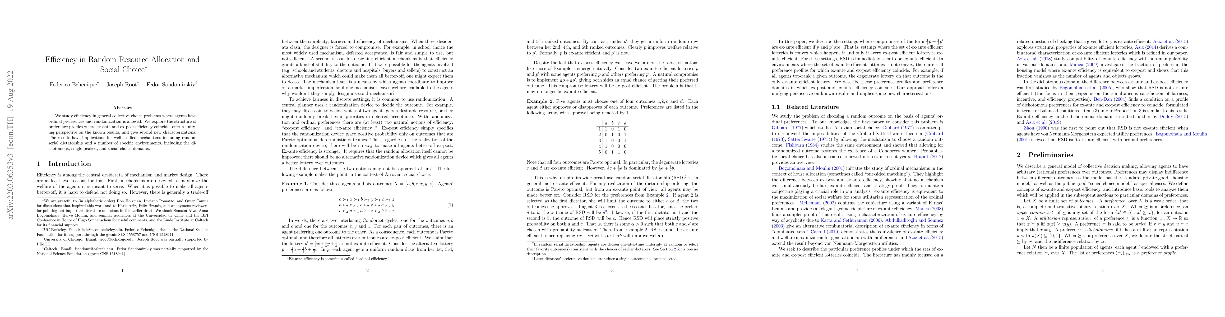 Thumbnail for Efficiency in Random Resource Allocation and Social Choice
