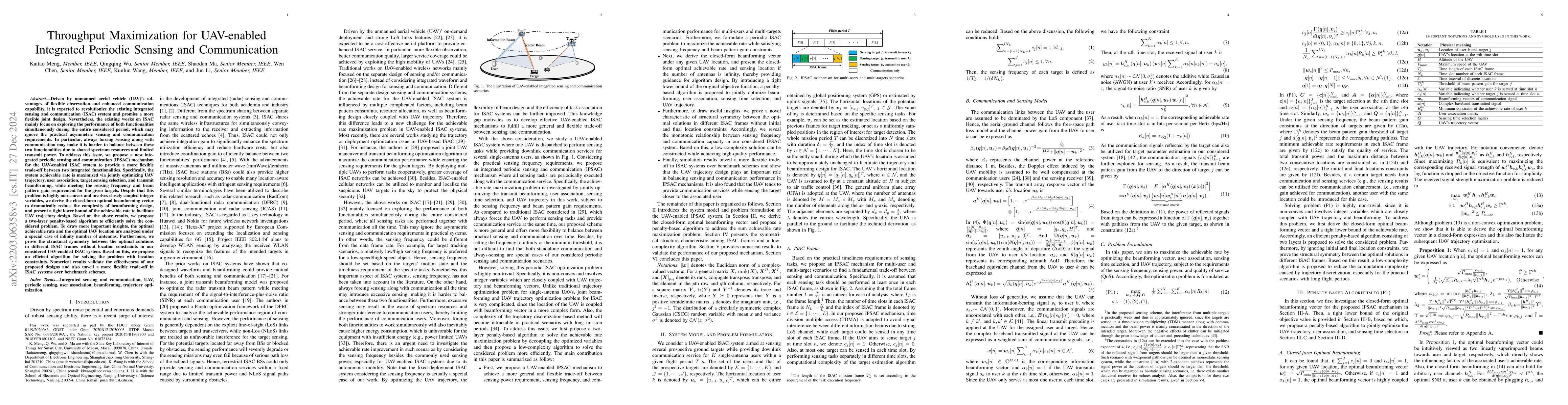 Thumbnail for Throughput Maximization for UAV-enabled Integrated Periodic Sensing and
  Communication
