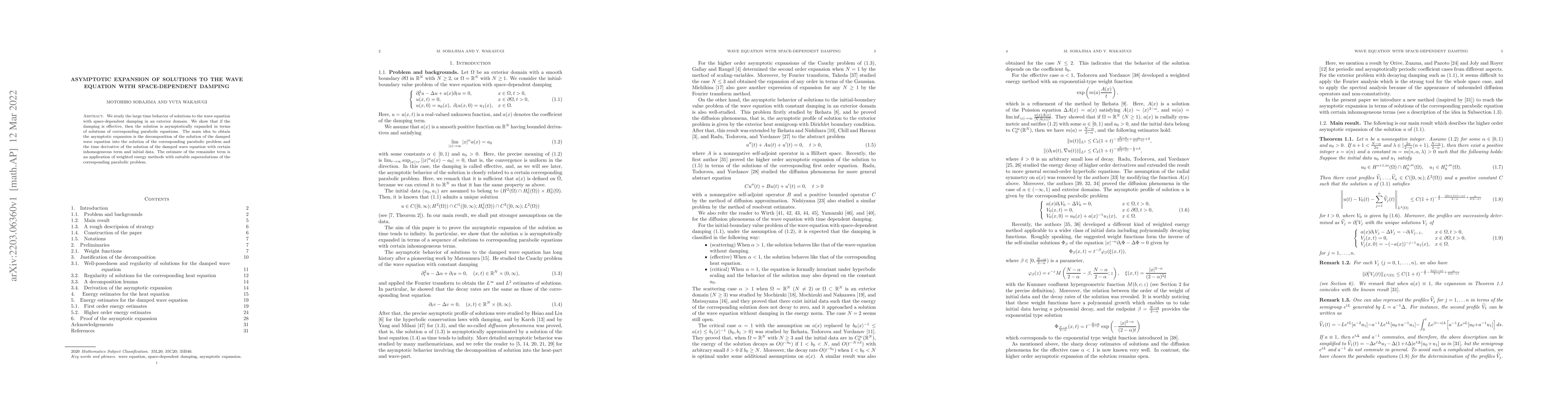 Thumbnail for Asymptotic expansion of solutions to the wave equation with
  space-dependent damping