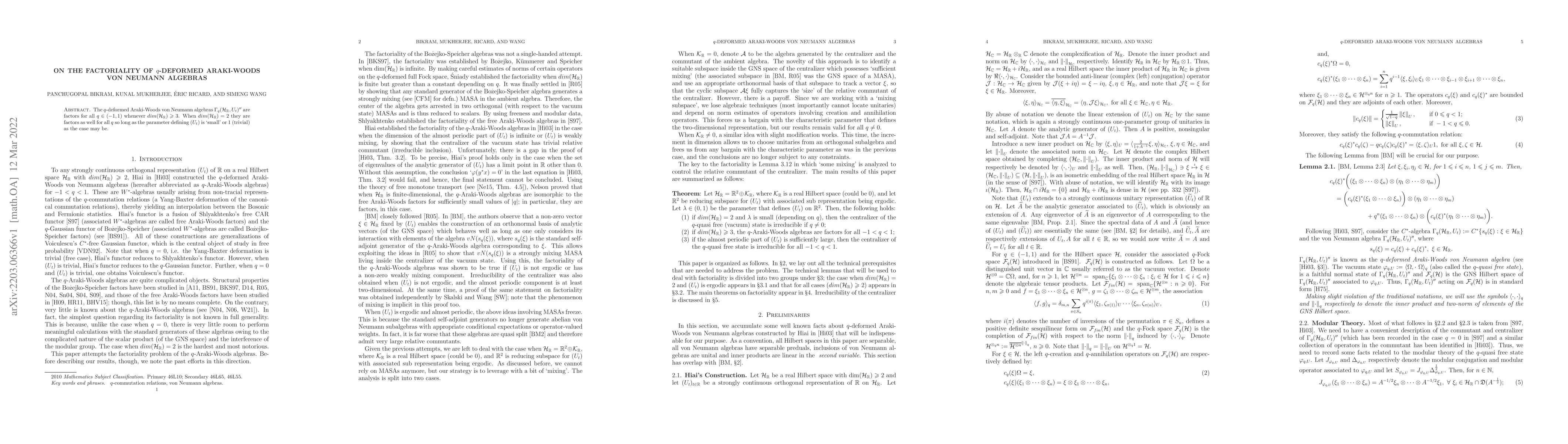Thumbnail for On the factoriality of q-deformed Araki-Woods von Neumann algebras