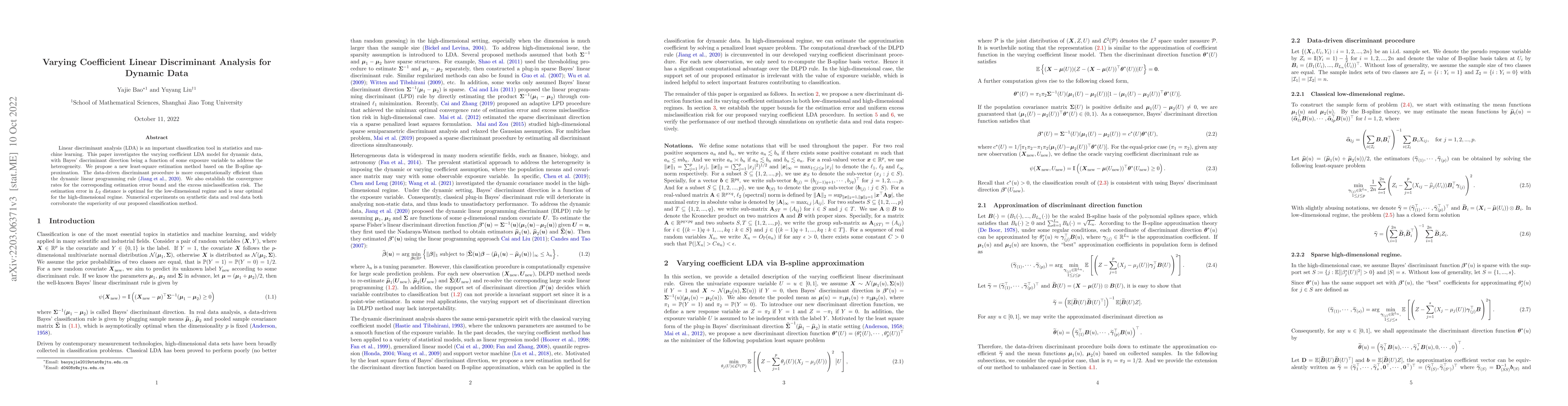 Thumbnail for Varying Coefficient Linear Discriminant Analysis for Dynamic Data