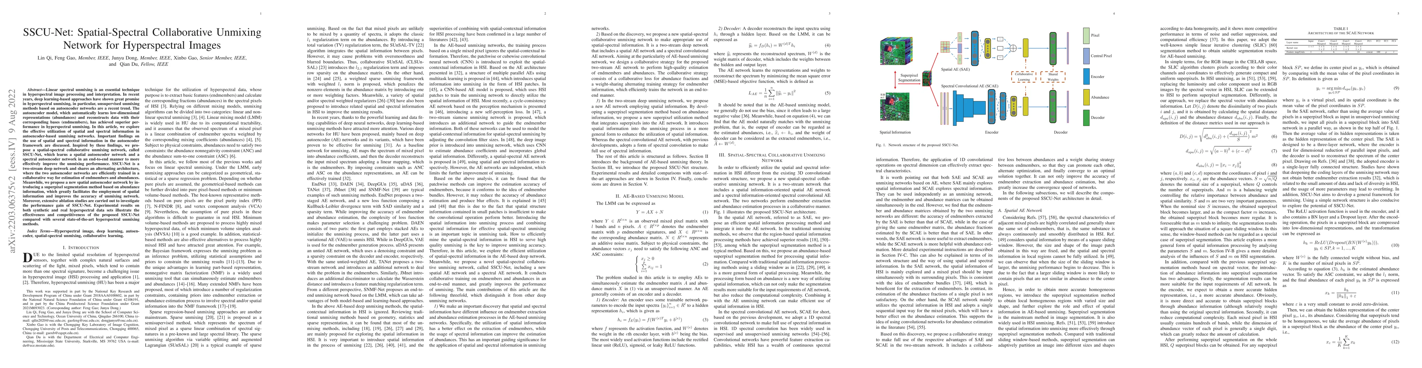 Thumbnail for SSCU-Net: Spatial-Spectral Collaborative Unmixing Network for
  Hyperspectral Images