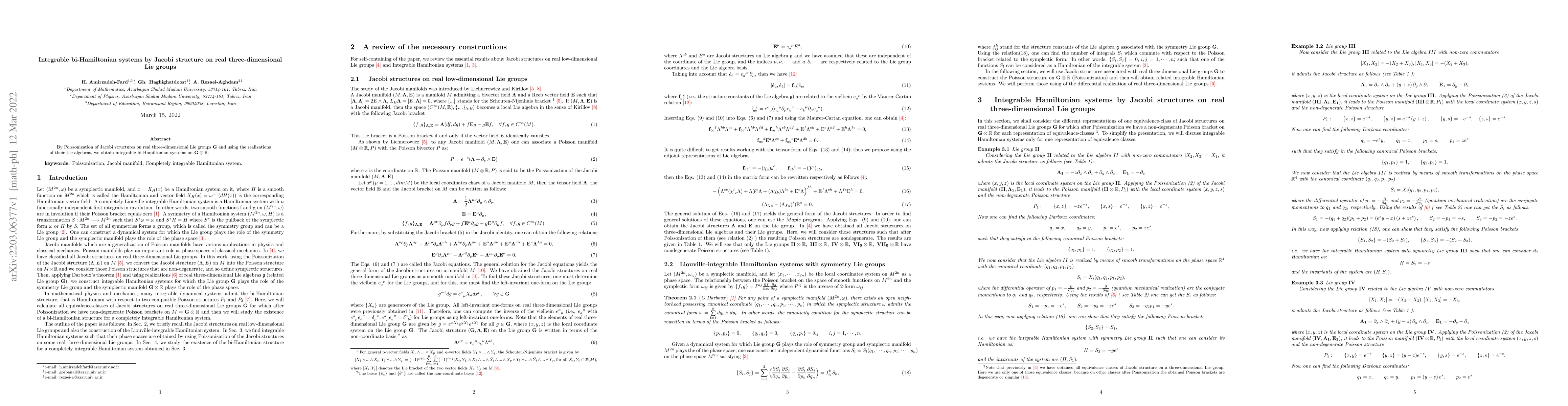 Thumbnail for Integrable bi-Hamiltonian systems by Jacobi structure on real
  three-dimensional Lie groups