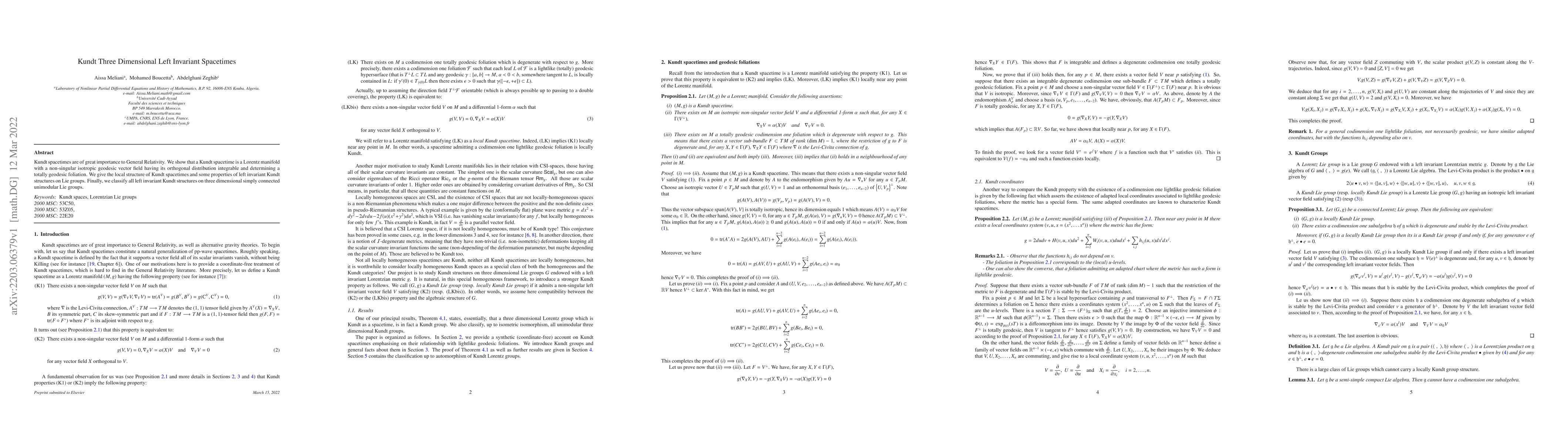Thumbnail for Kundt Three Dimensional Left Invariant Spacetimes