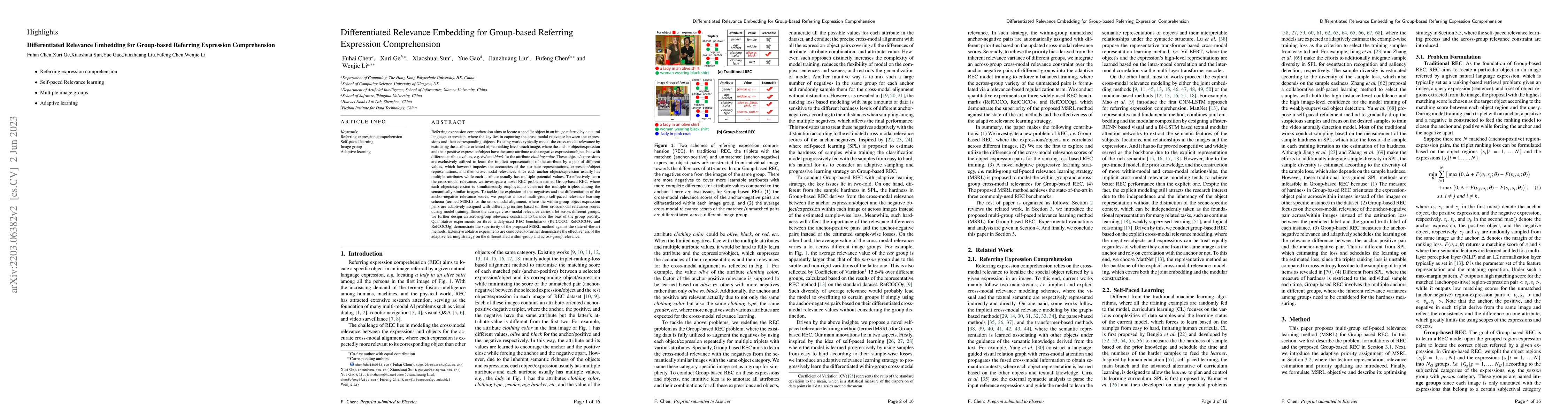 Thumbnail for Differentiated Relevances Embedding for Group-based Referring Expression
  Comprehension