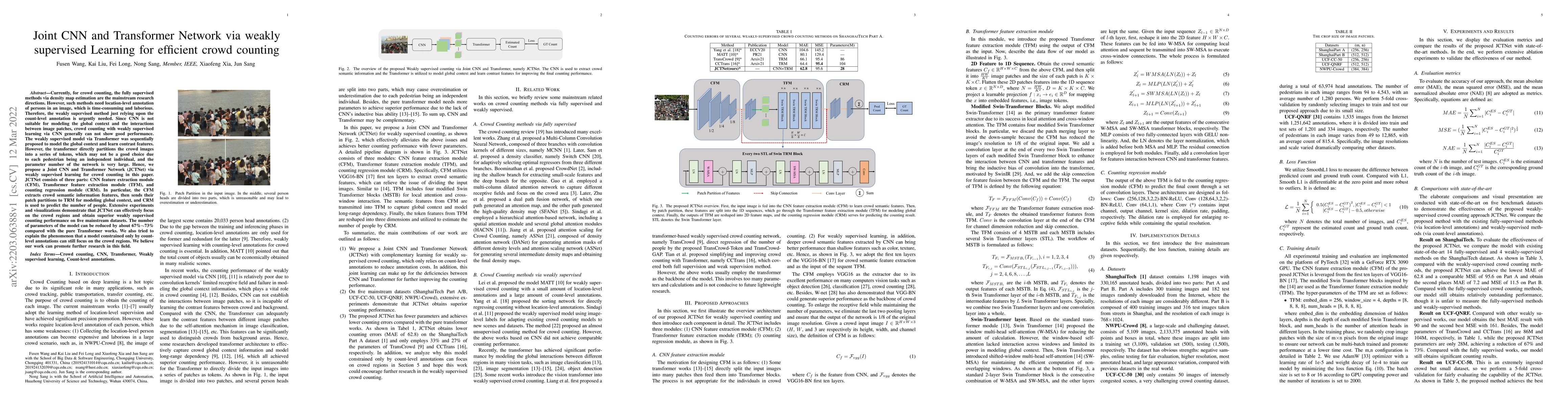 Thumbnail for Joint CNN and Transformer Network via weakly supervised Learning for
  efficient crowd counting