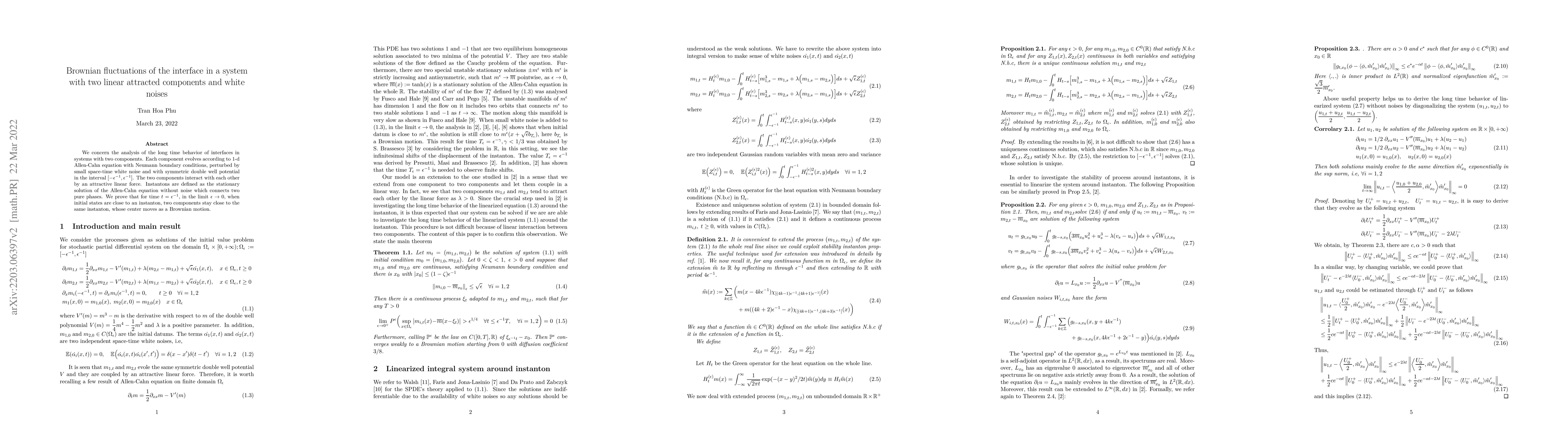 Thumbnail for Brownian fluctuations of the interface in a system with two linear
  attracted components and white noises