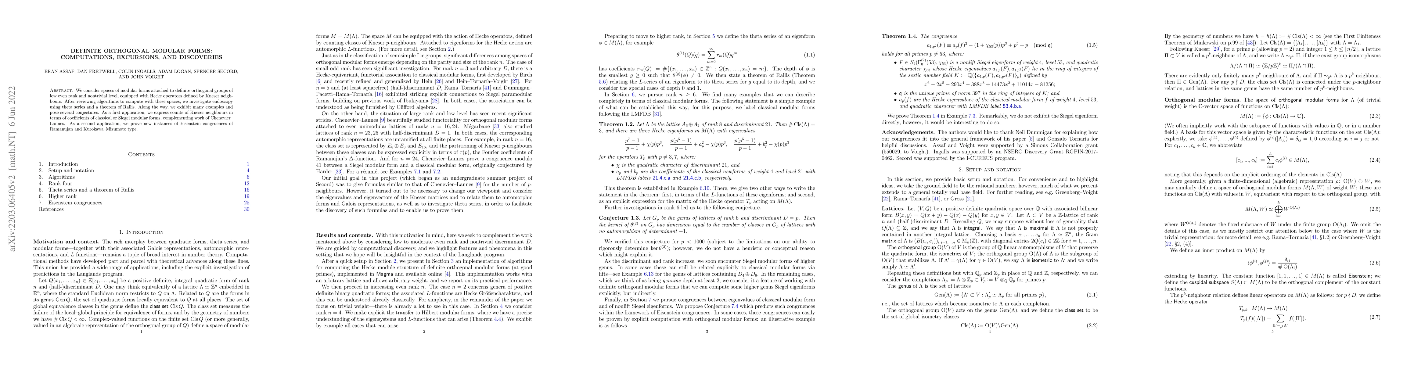 Thumbnail for Definite orthogonal modular forms: Computations, Excursions and
  Discoveries