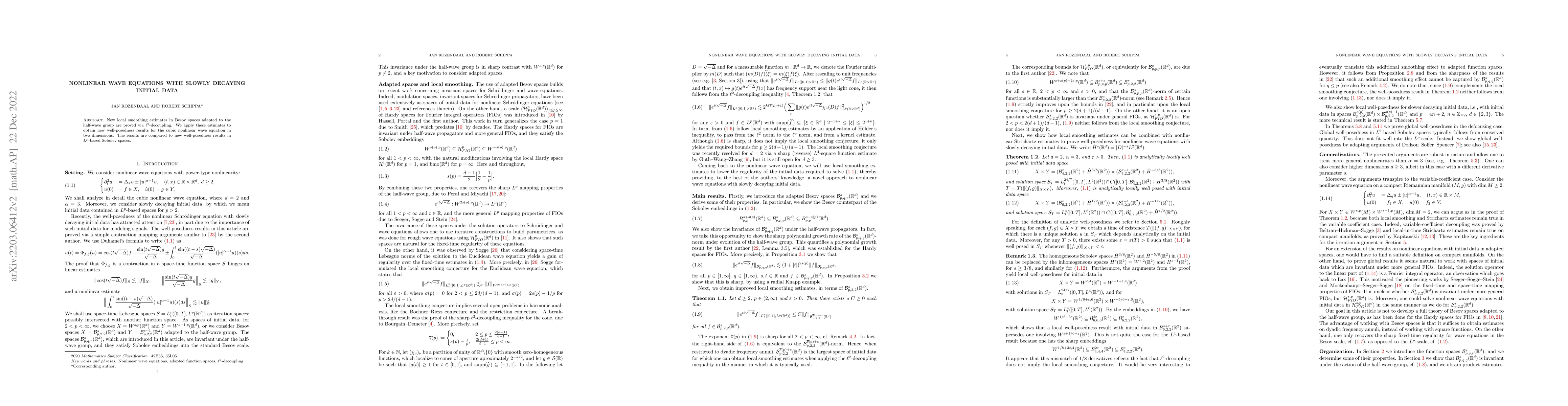 Thumbnail for Nonlinear wave equations with slowly decaying initial data
