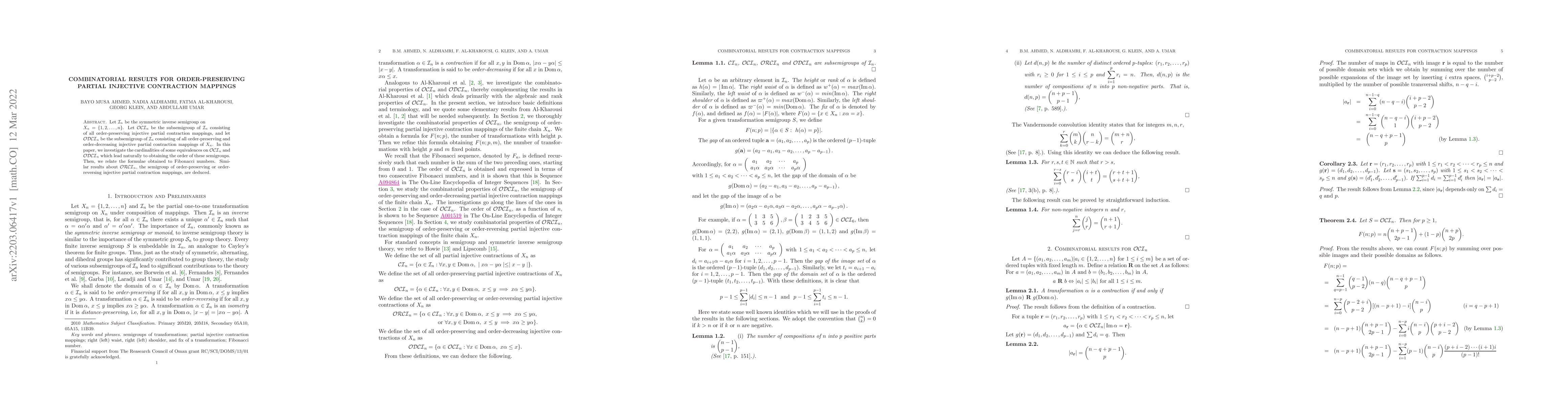 Thumbnail for Combinatorial results for order-preserving partial injective contraction
  mappings