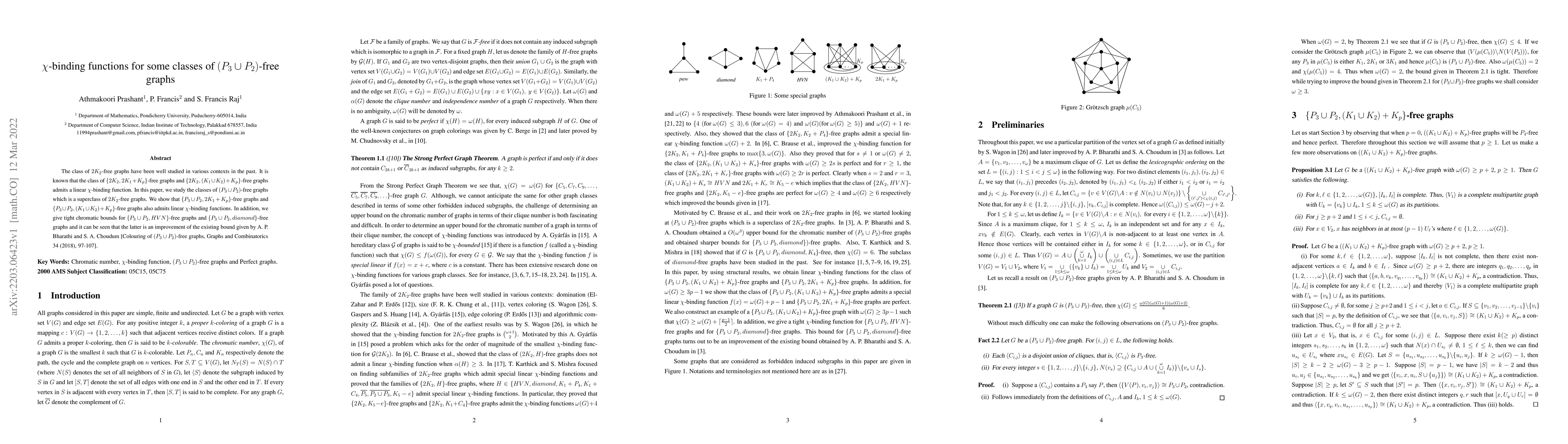 Thumbnail for $\chi$-binding functions for some classes of $(P_3\cup P_2)$-free graphs