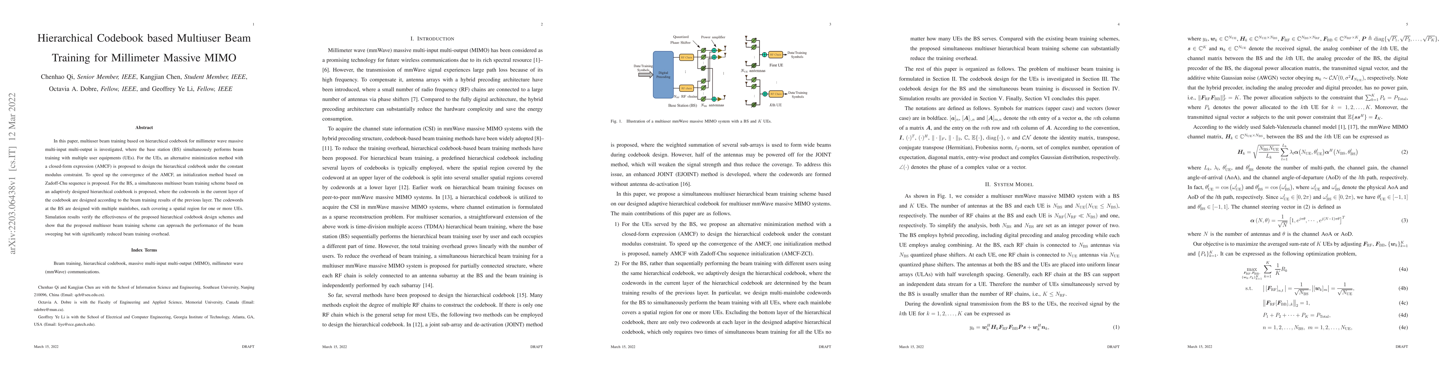 Thumbnail for Hierarchical Codebook based Multiuser Beam Training for Millimeter
  Massive MIMO