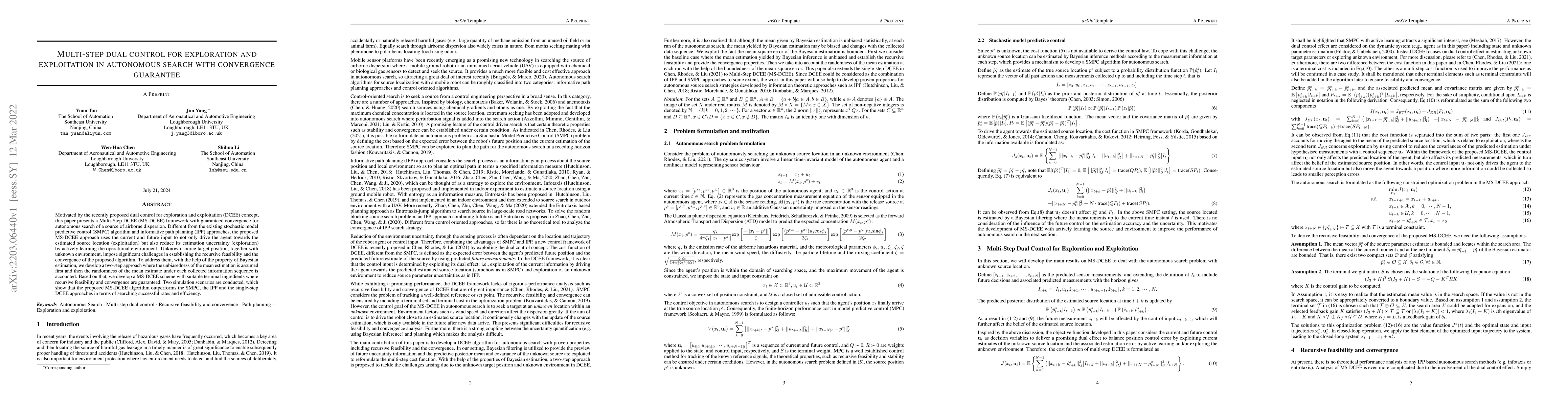 Thumbnail for Multi-step dual control for exploration and exploitation in autonomous
  search with convergence guarantee