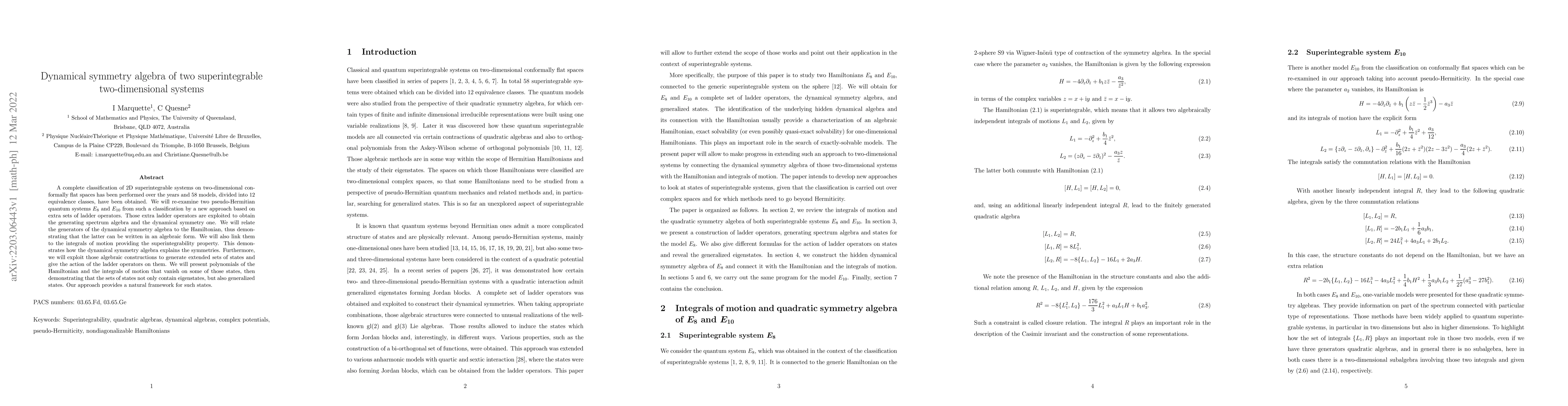 Thumbnail for Dynamical symmetry algebra of two superintegrable two-dimensional
  systems
