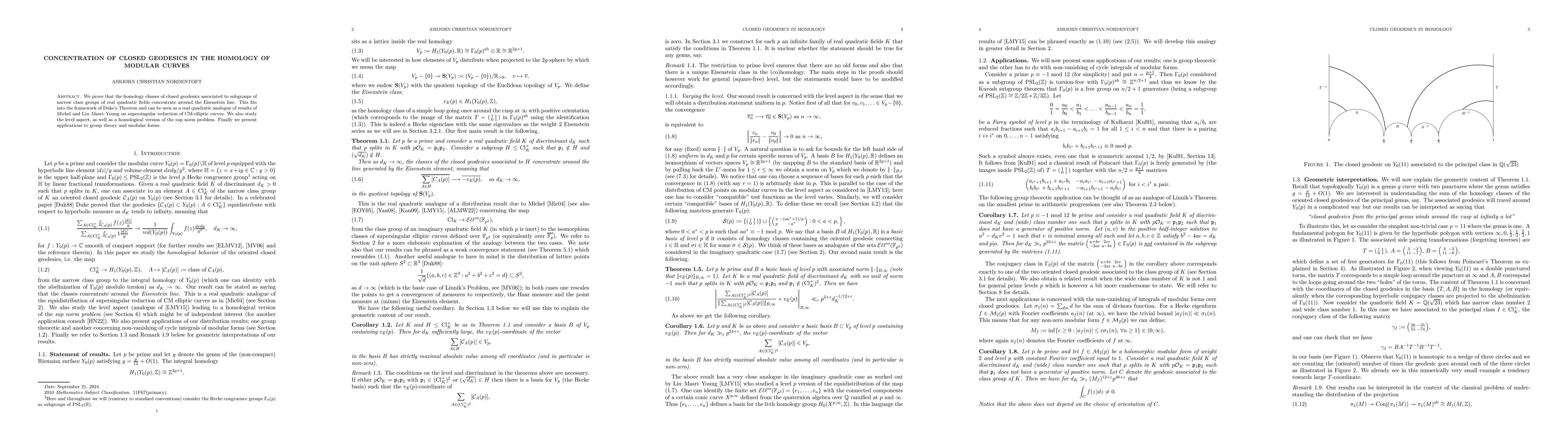 Thumbnail for Concentration of closed geodesics in the homology of modular curves