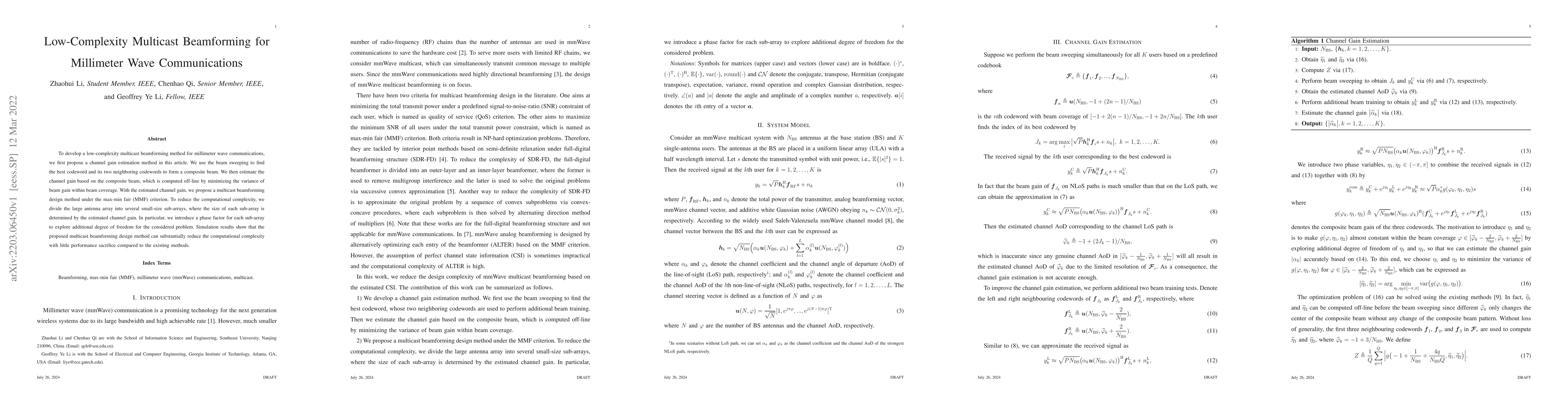 Thumbnail for Low-Complexity Multicast Beamforming for Millimeter Wave Communications