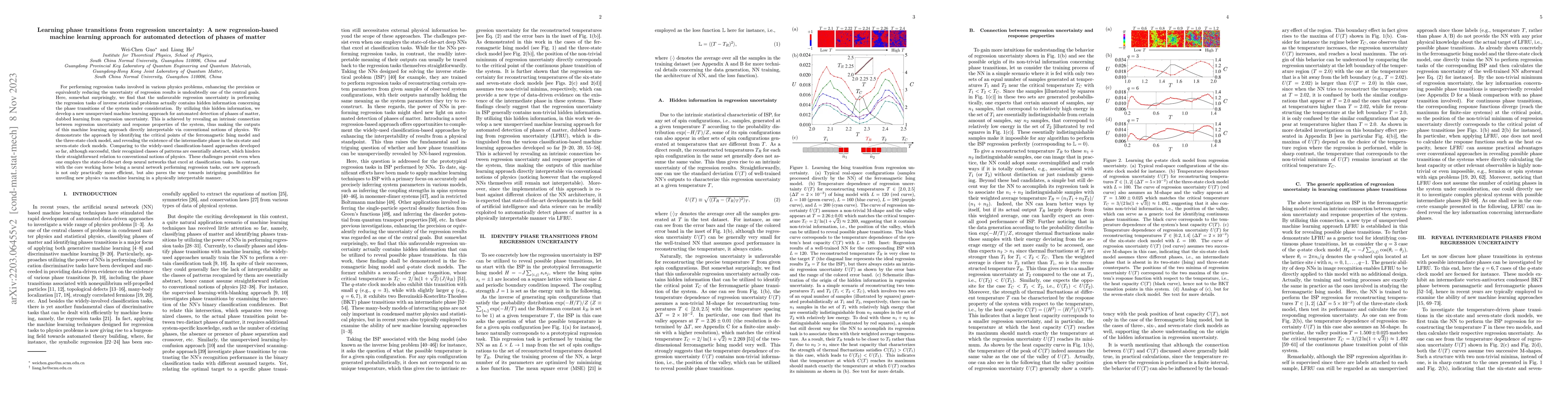 Thumbnail for Learning phase transitions from regression uncertainty: A new
  regression-based machine learning approach for automated detection of phases
  of matter