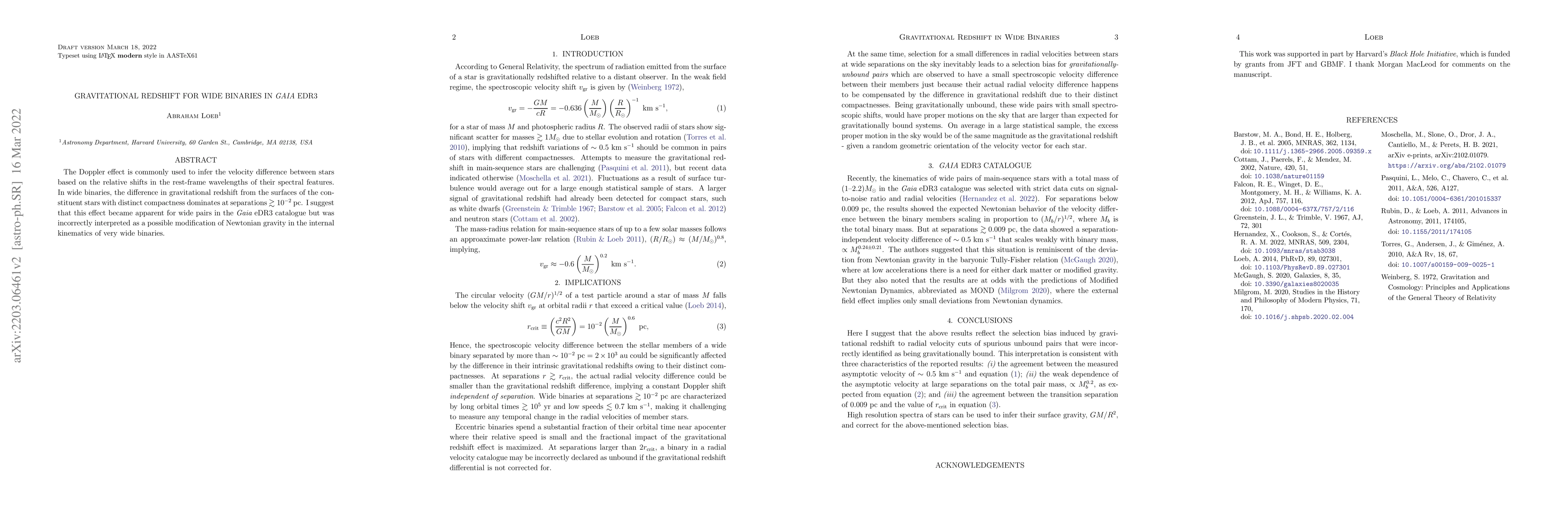Thumbnail for Gravitational Redshift for Wide Binaries in Gaia eDR3
