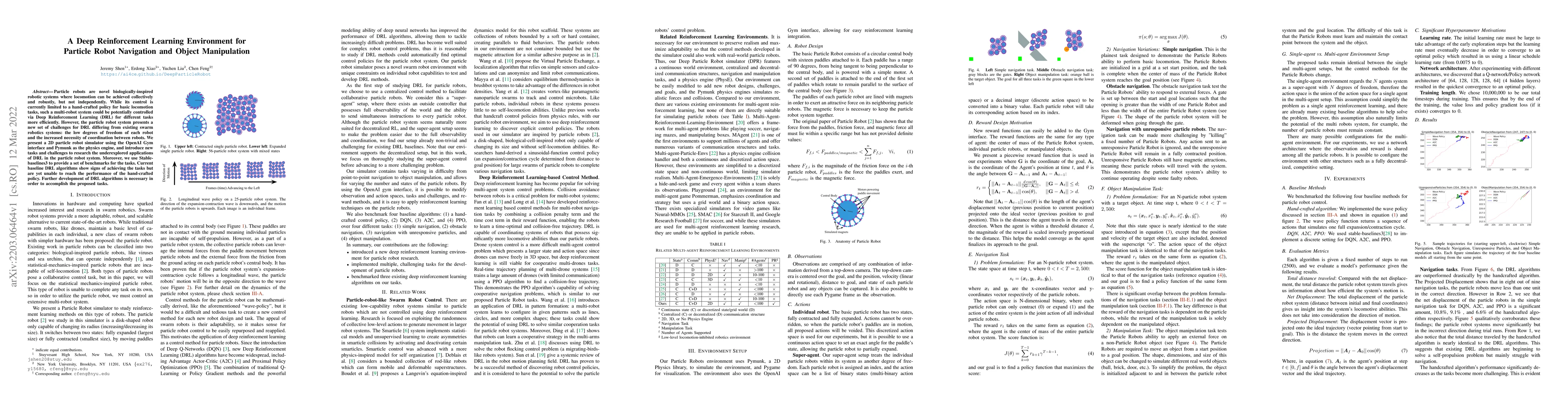 Thumbnail for A Deep Reinforcement Learning Environment for Particle Robot Navigation
  and Object Manipulation