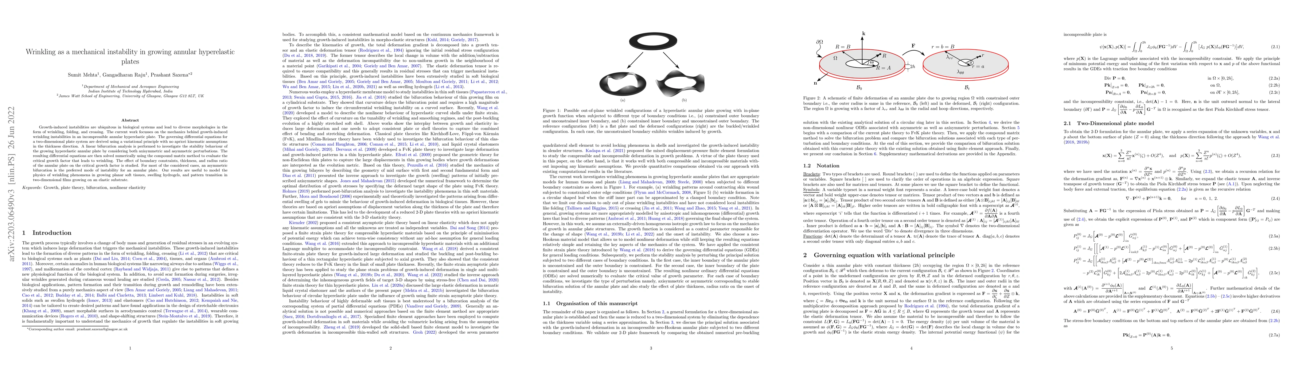 Thumbnail for Wrinkling as a mechanical instability in growing annular hyperelastic
  plates
