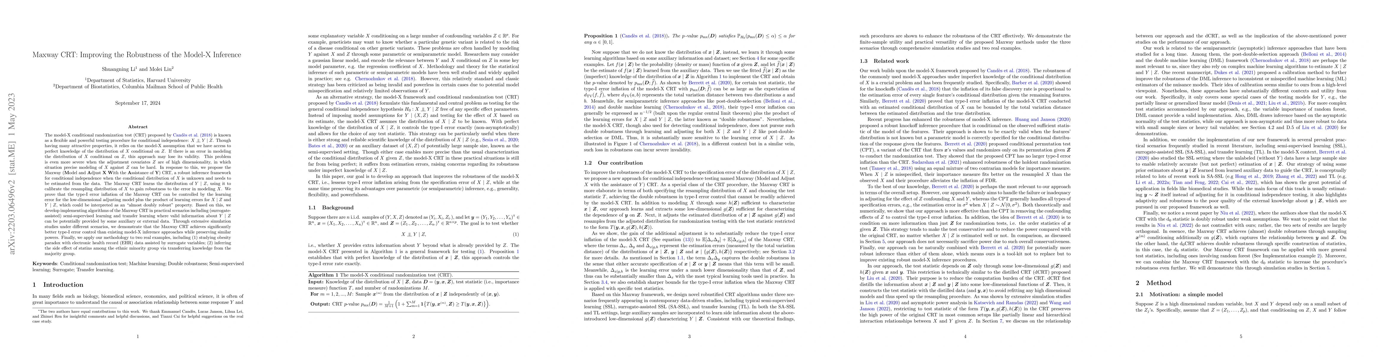 Thumbnail for Maxway CRT: Improving the Robustness of the Model-X Inference